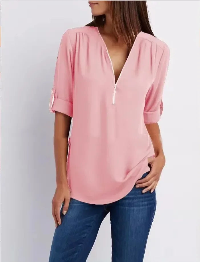 Women’s 2025 Loose V-Neck Chiffon Blouse
