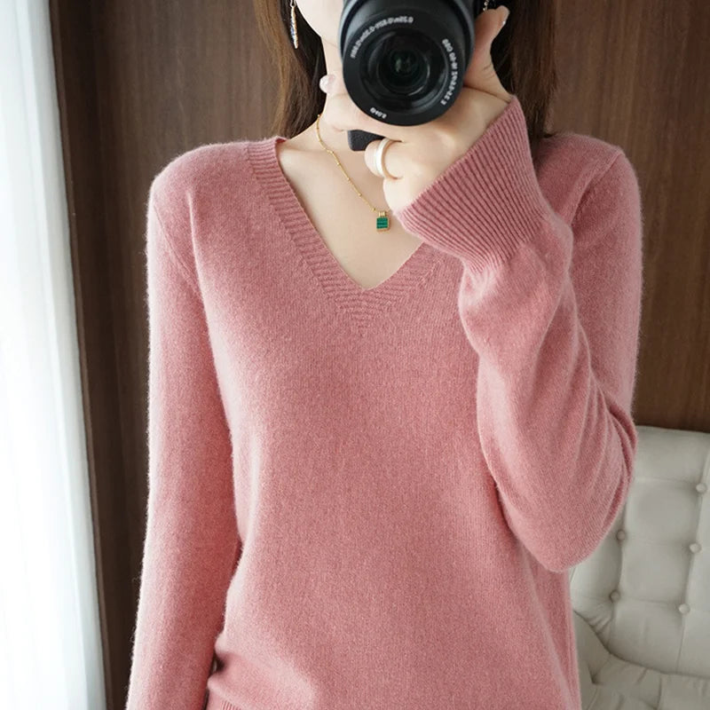 Women’s Cashmere V-Neck Lace Sweater