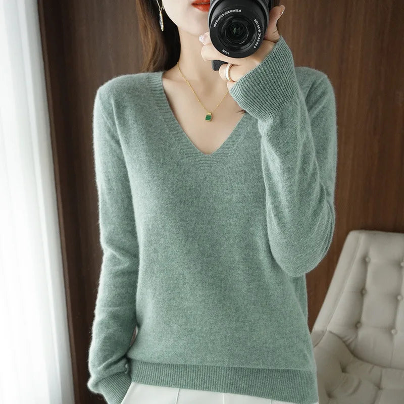 Women’s Cashmere V-Neck Lace Sweater