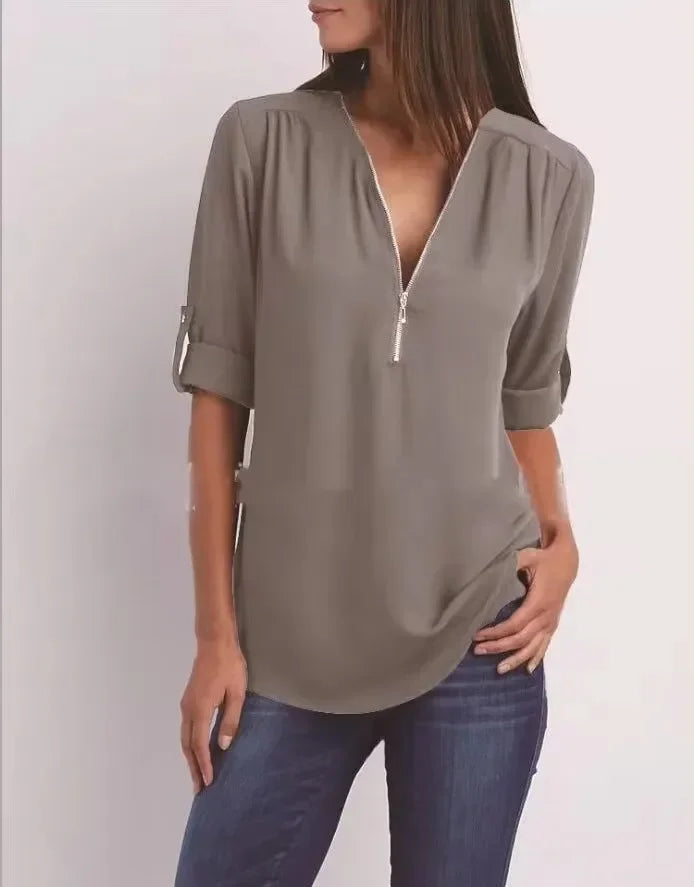 Women’s 2025 Loose V-Neck Chiffon Blouse