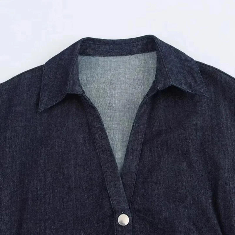 Women’s 2025 Denim Ruched Midi Dress