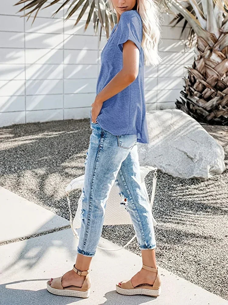 Women’s Plus-Size Loose V-Neck T-Shirt