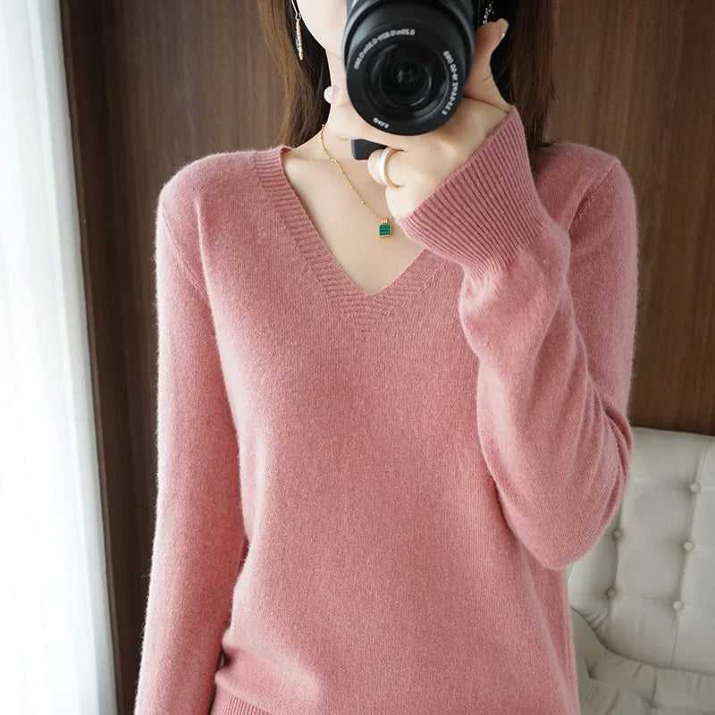 Women’s Cashmere V-Neck Lace Sweater