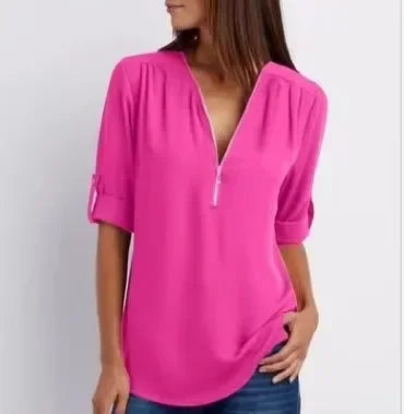 Women’s 2025 Loose V-Neck Chiffon Blouse