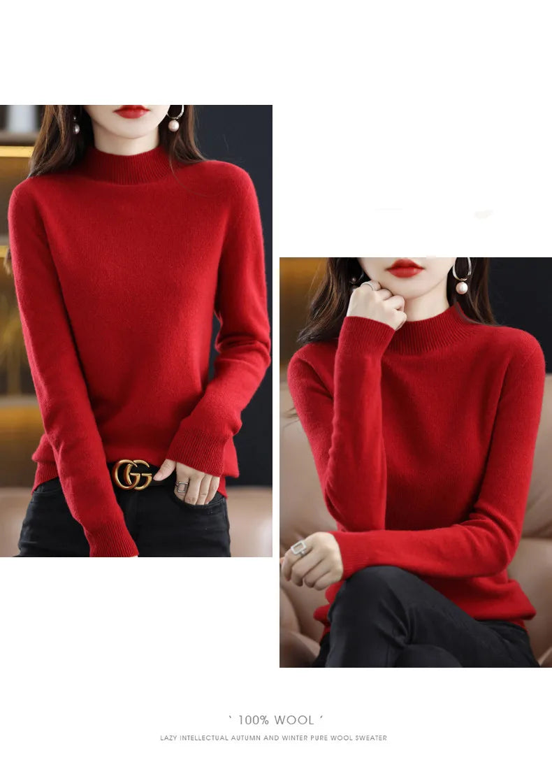 Women’s 100% Wool Half-Neck Pullover