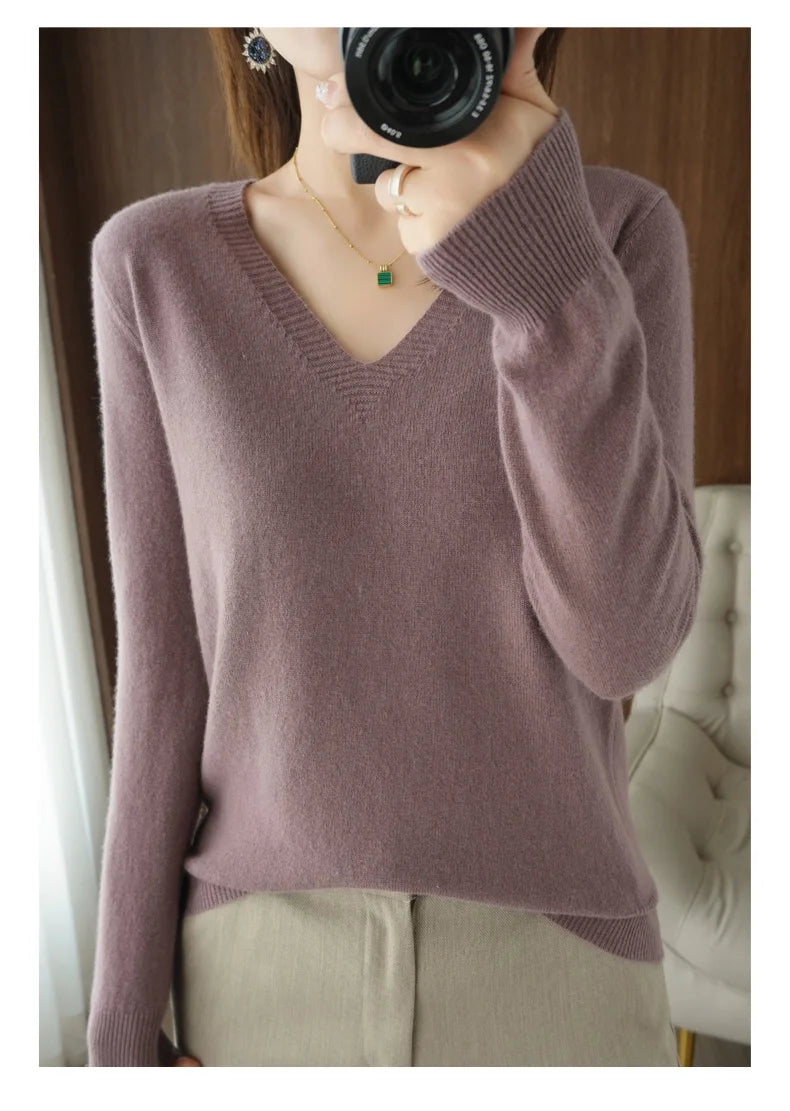 Women’s Cashmere V-Neck Lace Sweater