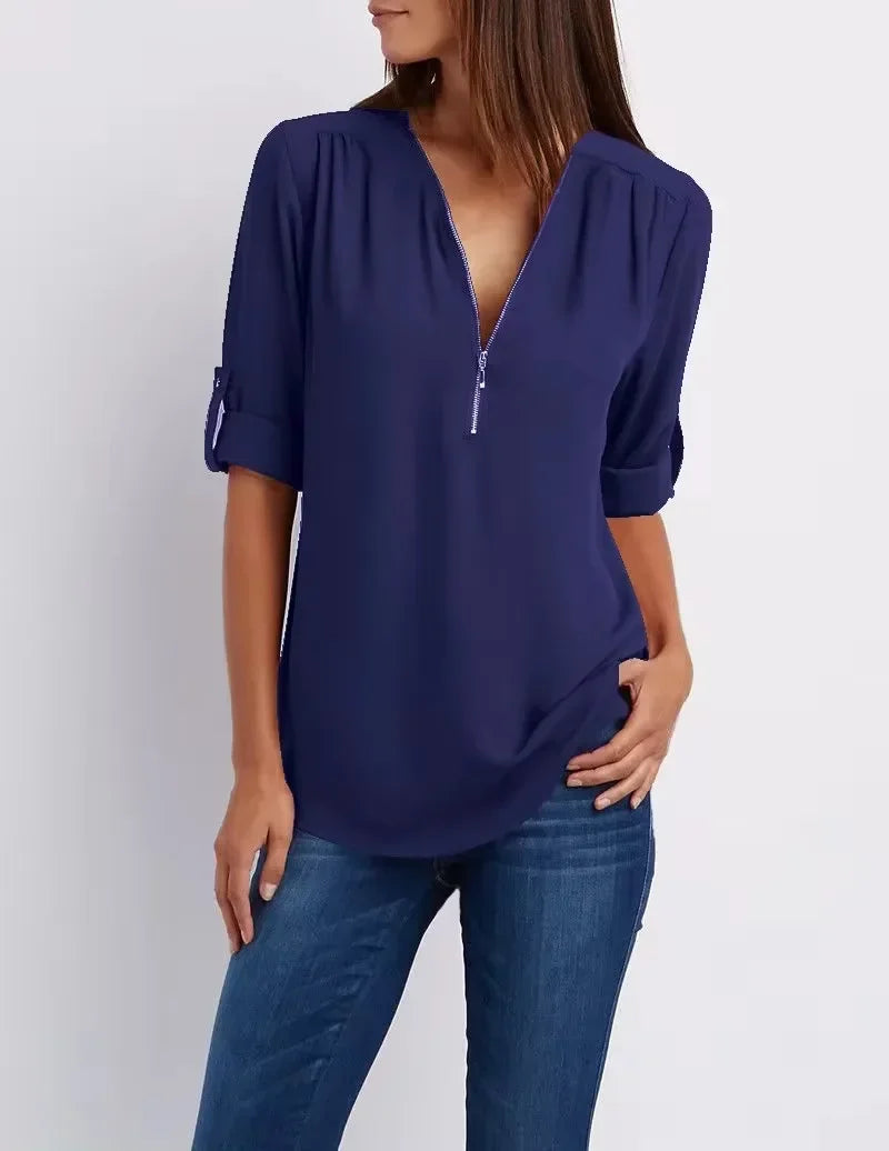 Women’s 2025 Loose V-Neck Chiffon Blouse