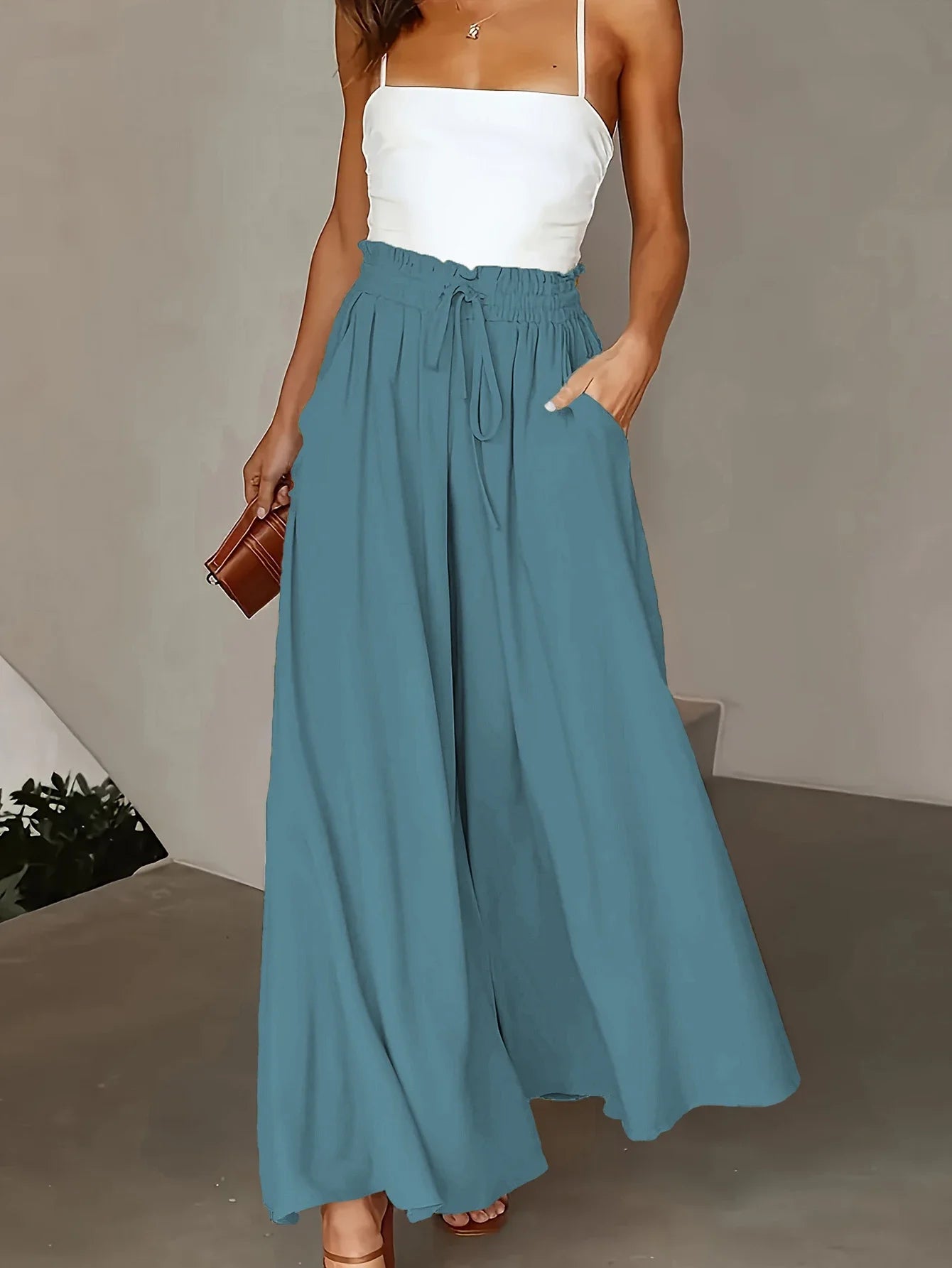 Plus-Size Wide Leg Drawstring Pants