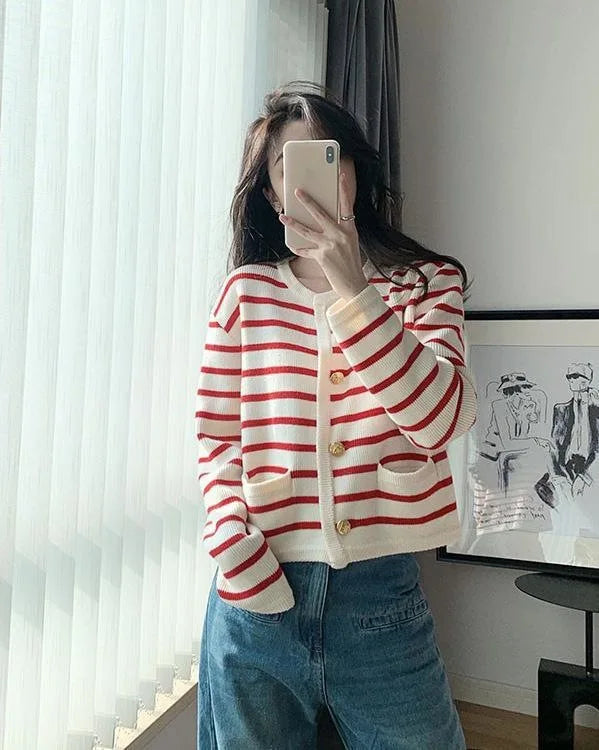 Women’s Striped Knit Crop Cardigan