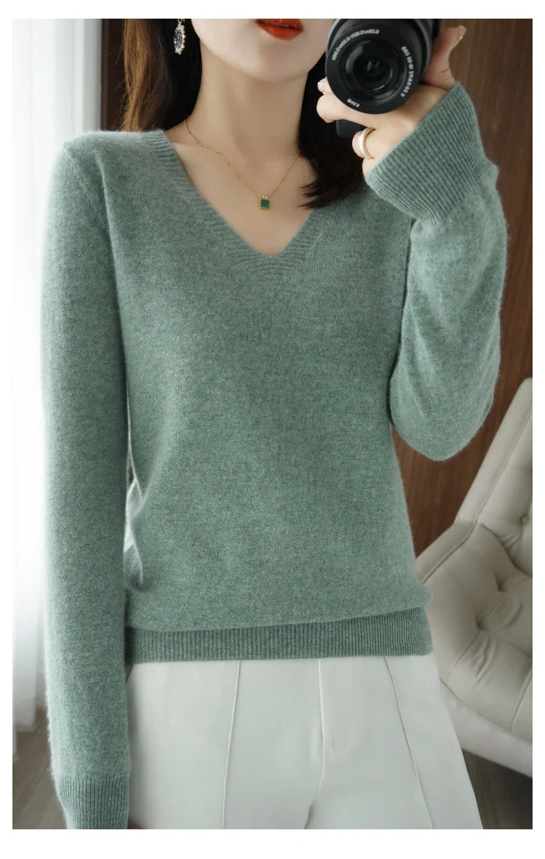 Women’s Cashmere V-Neck Lace Sweater