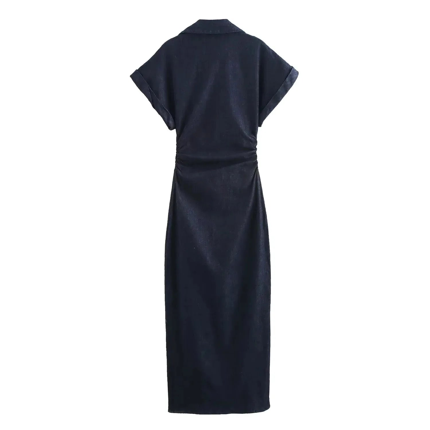 Women’s 2025 Denim Ruched Midi Dress