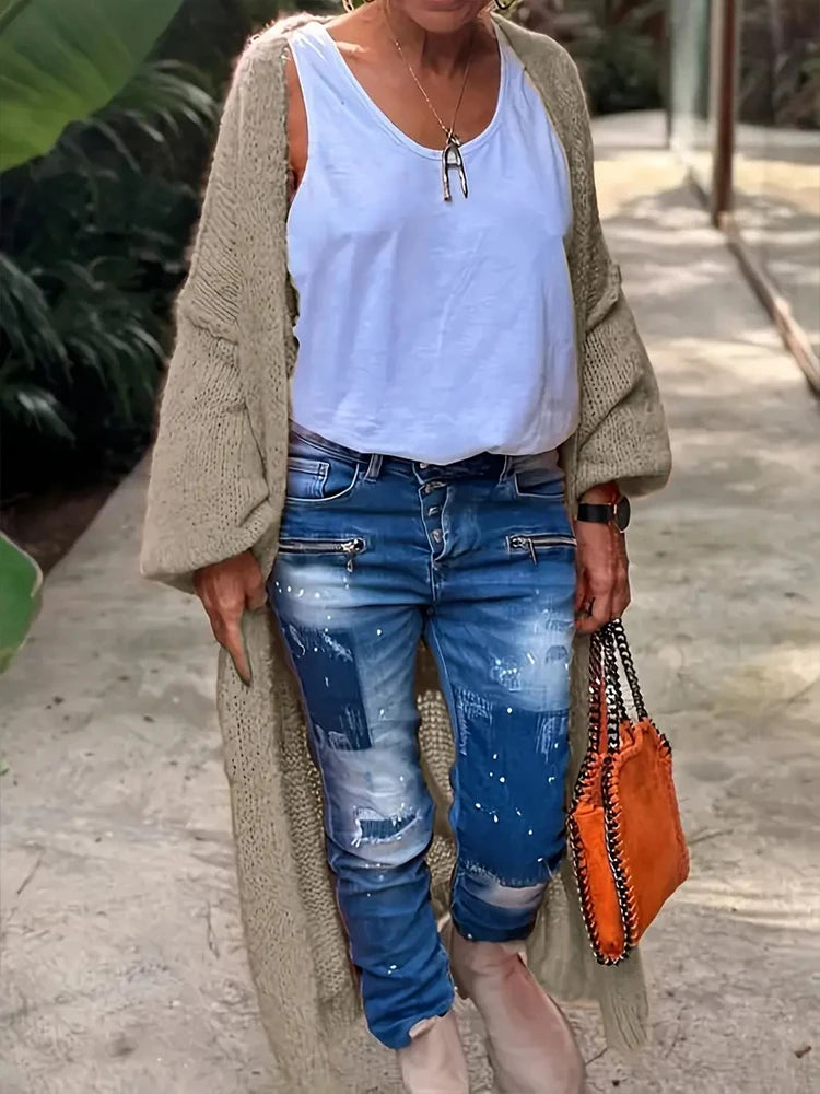 Plus Size Striped Patchwork Knit Cardigan