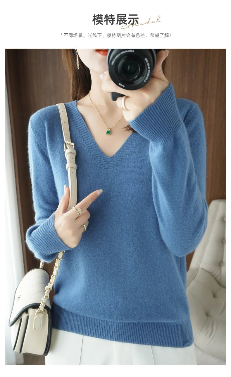 Women’s Cashmere V-Neck Lace Sweater
