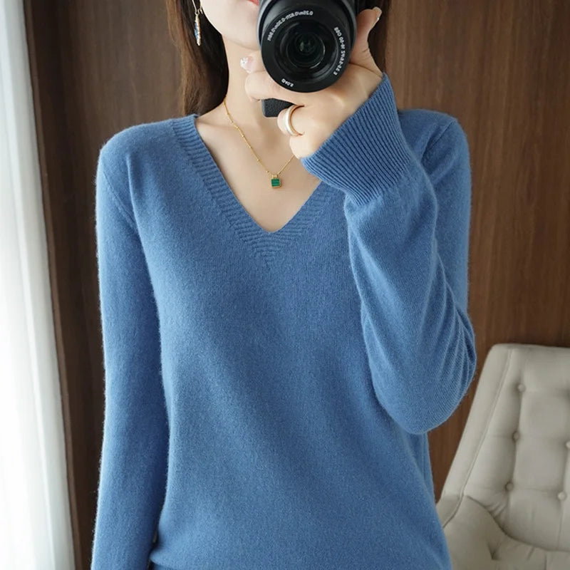 Women’s Cashmere V-Neck Lace Sweater