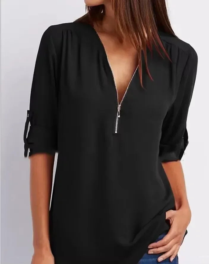 Women’s 2025 Loose V-Neck Chiffon Blouse