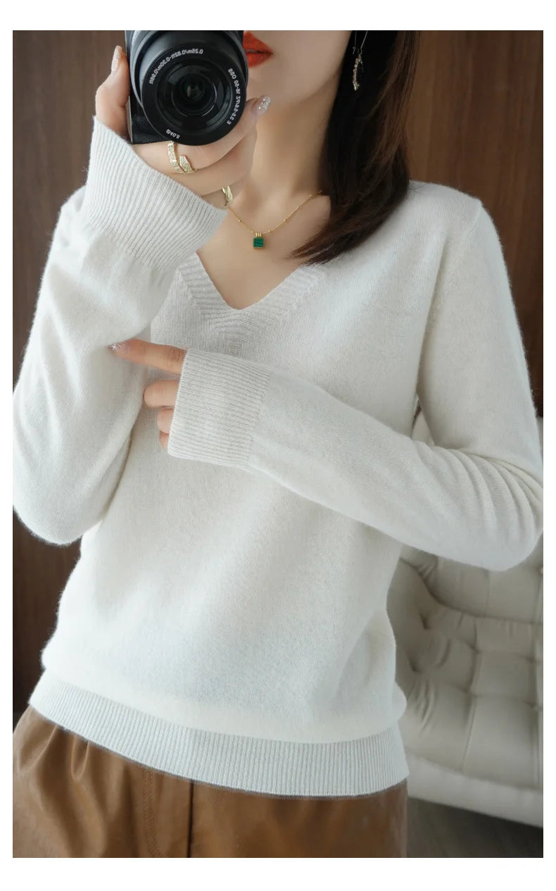 Women’s Cashmere V-Neck Lace Sweater