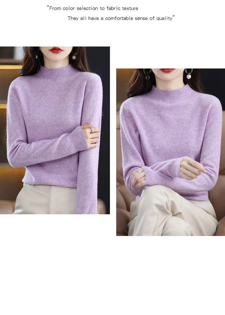 Women’s 100% Wool Half-Neck Pullover