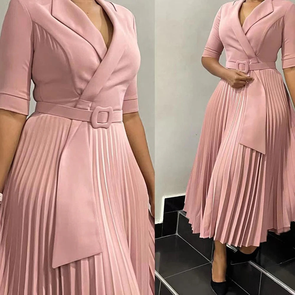 Elegant Pleated Office Dress for Women