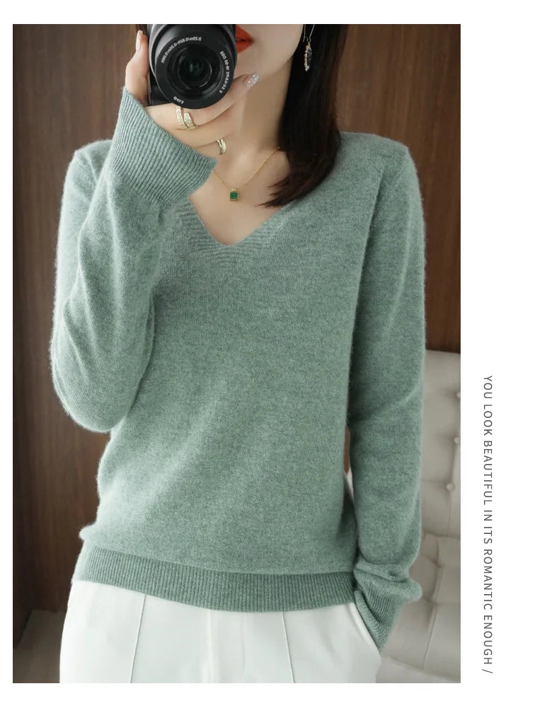 Women’s Cashmere V-Neck Lace Sweater