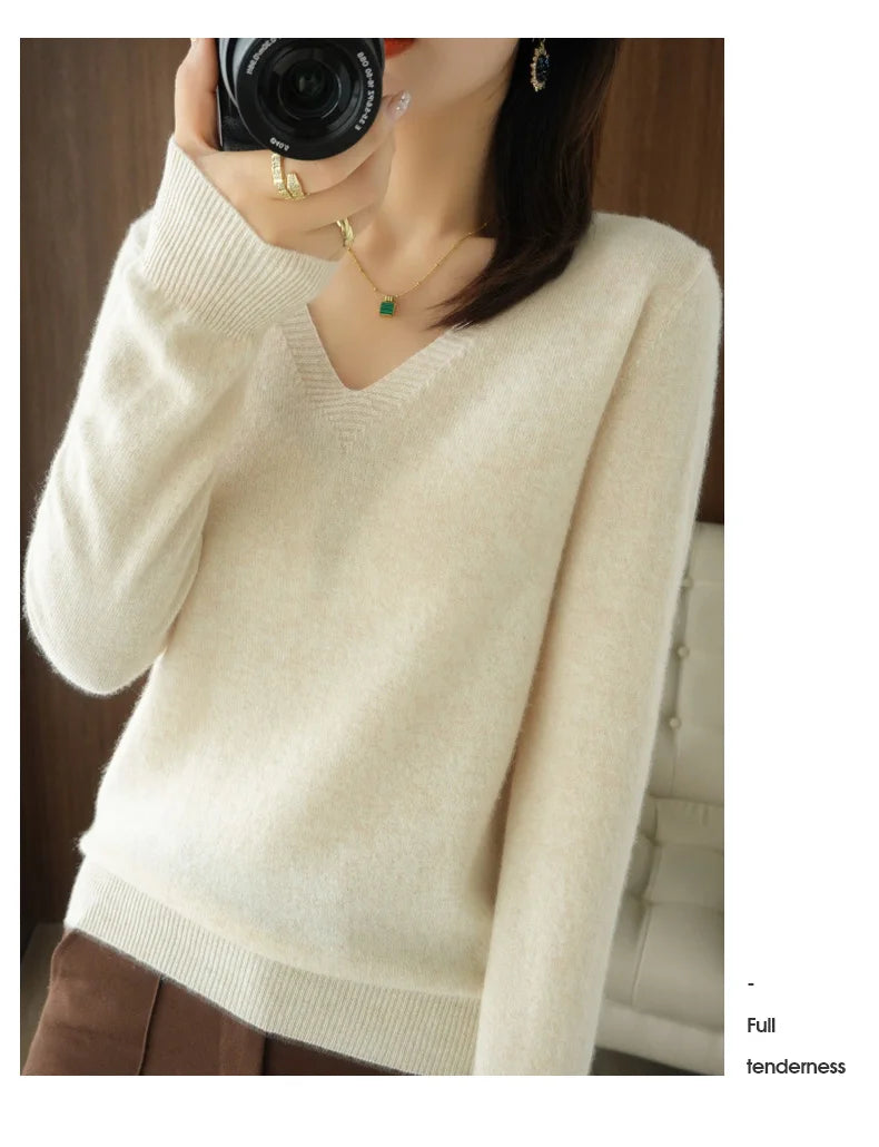Women’s Cashmere V-Neck Lace Sweater