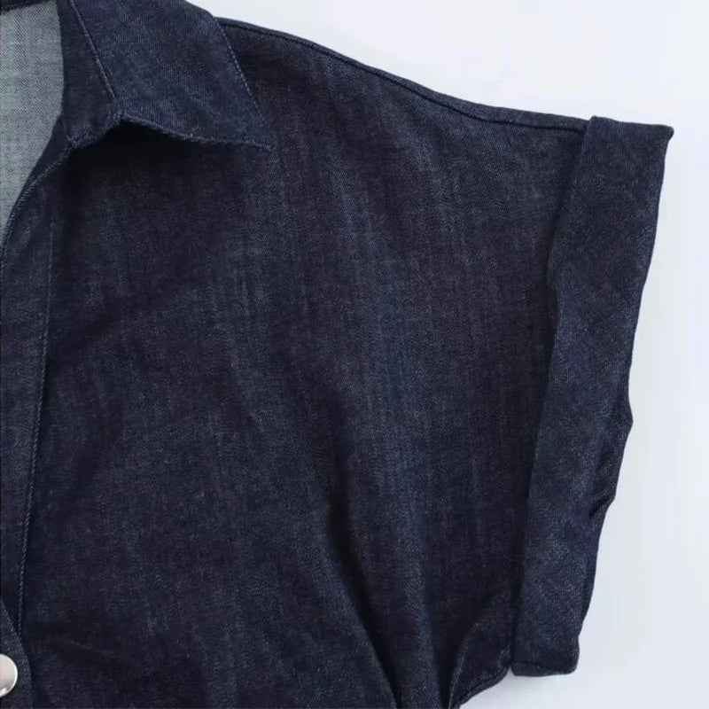 Women’s 2025 Denim Ruched Midi Dress