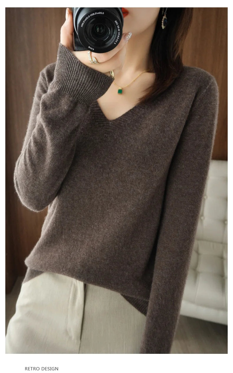 Women’s Cashmere V-Neck Lace Sweater